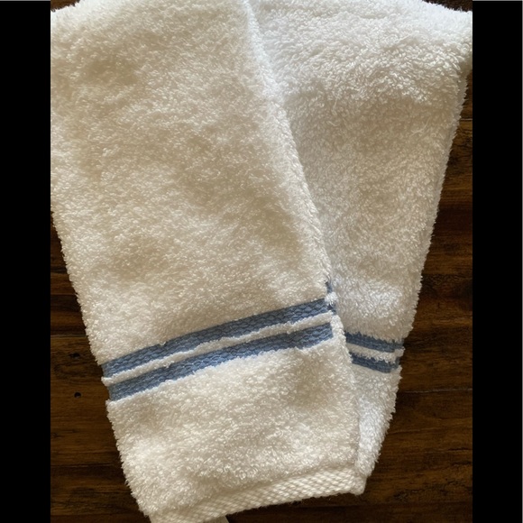 Set of two white terry cloth, with blue embroidered stitching, HAND TOWELS. - Picture 1 of 3